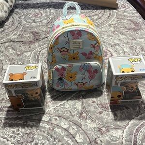 Disney Winnie the Pooh loungefly and two funko pop
